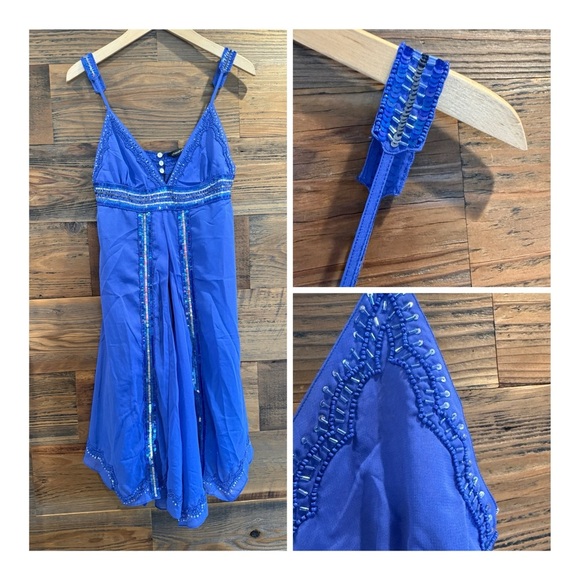 NWT Blue Embellished Sequins Mini Dress - Picture 1 of 8